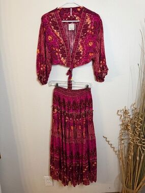 Free People Fuchsia & Marigold Floral Tiered Skirt Set